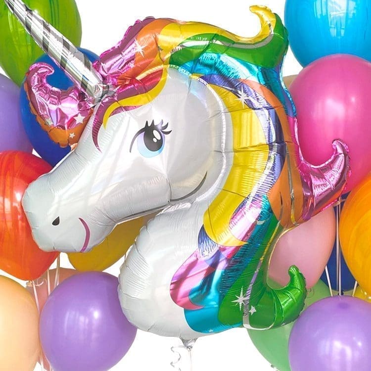 Unicorn Helium Balloon Bouquet - Rainbow Closeup