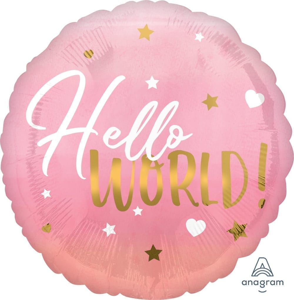 Hello World Baby Girl Foil Balloon (Incl. Helium)