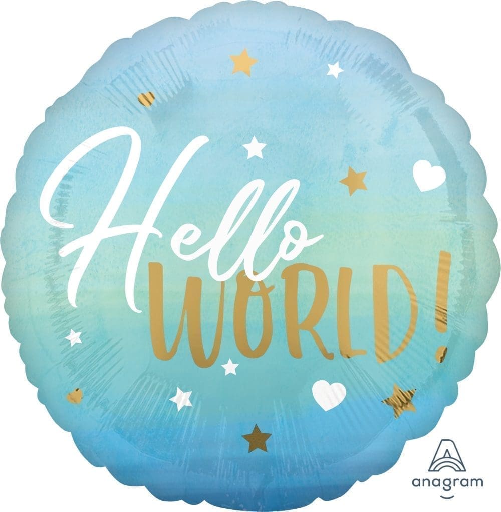 Hello World Baby Boy Foil Balloon (Incl. Helium)