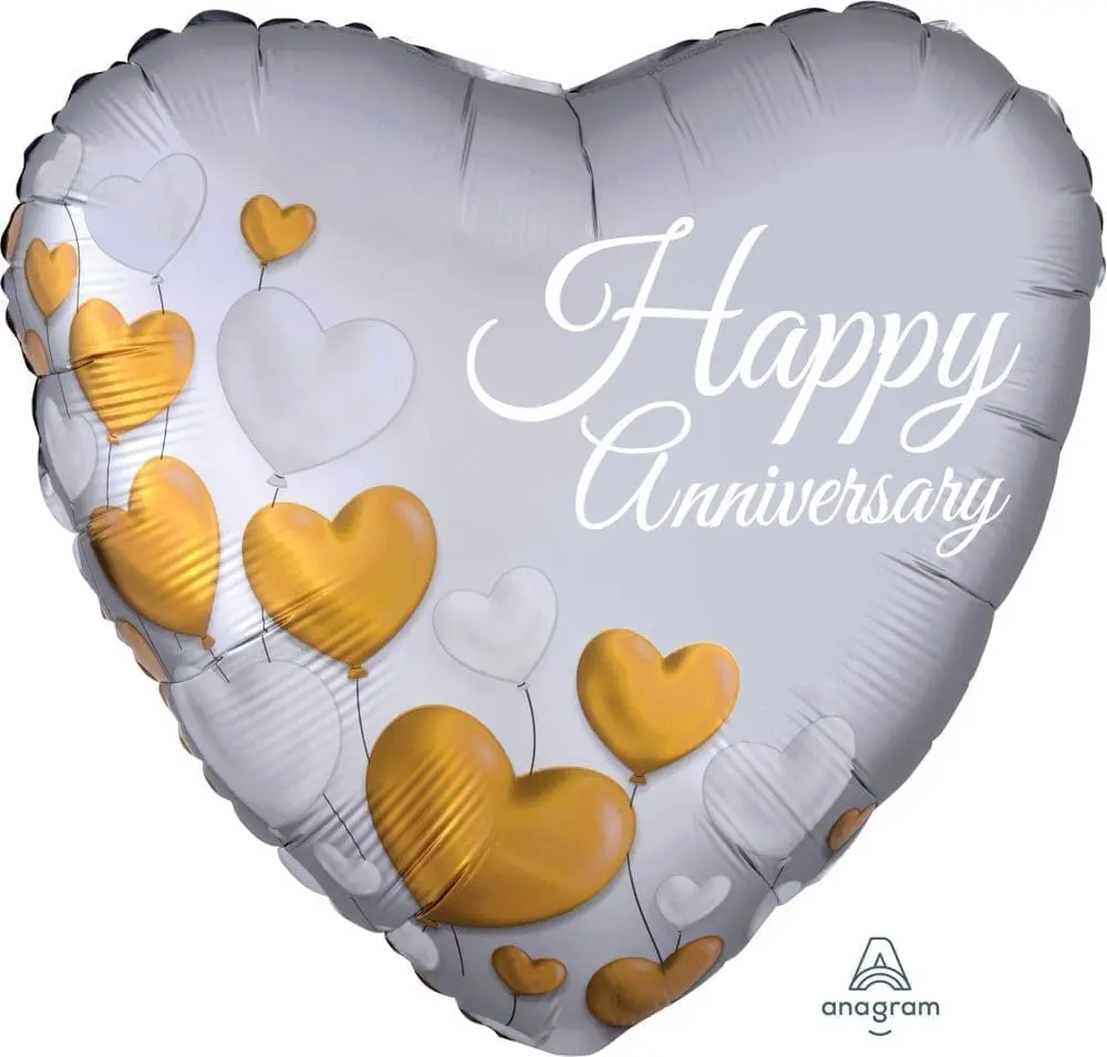 Anniversary Platinum Hearts Foil Balloon (Incl. Helium)