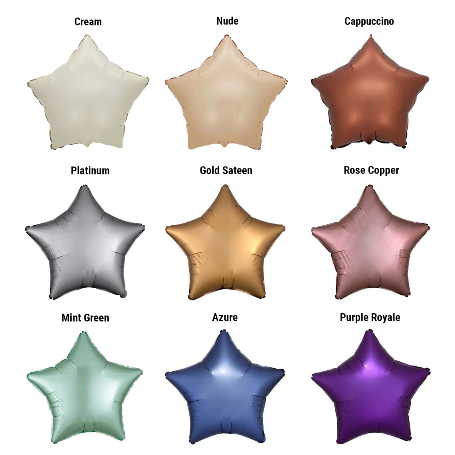 Satin Luxe Star Helium Foil Balloons - Selection 1