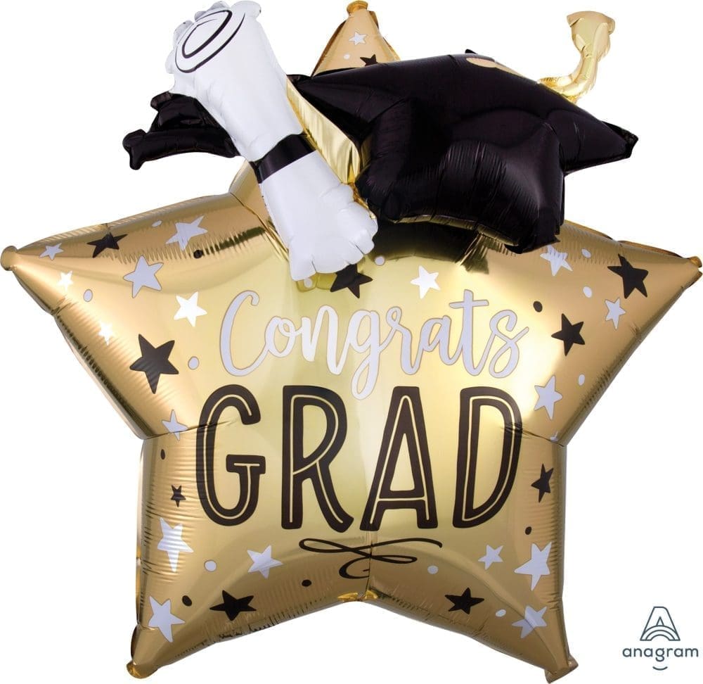 Grad Star, Cap & Diploma Foil Balloon (Incl. Helium)