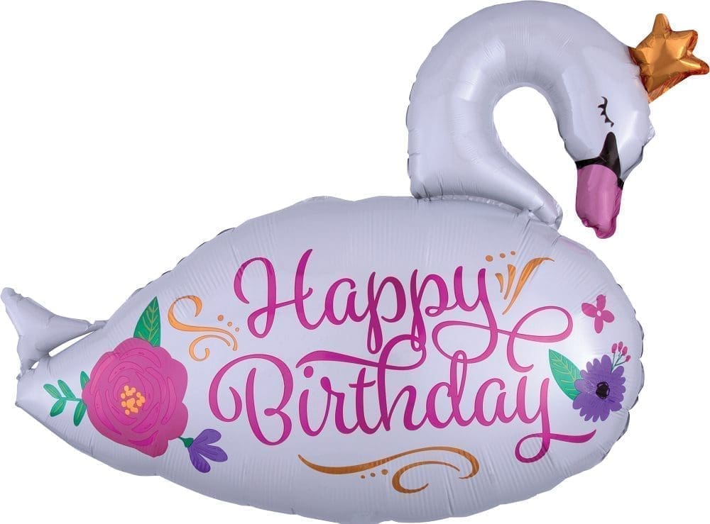 Beautiful Swan Happy Birthday Foil Balloon (incl. Helium)