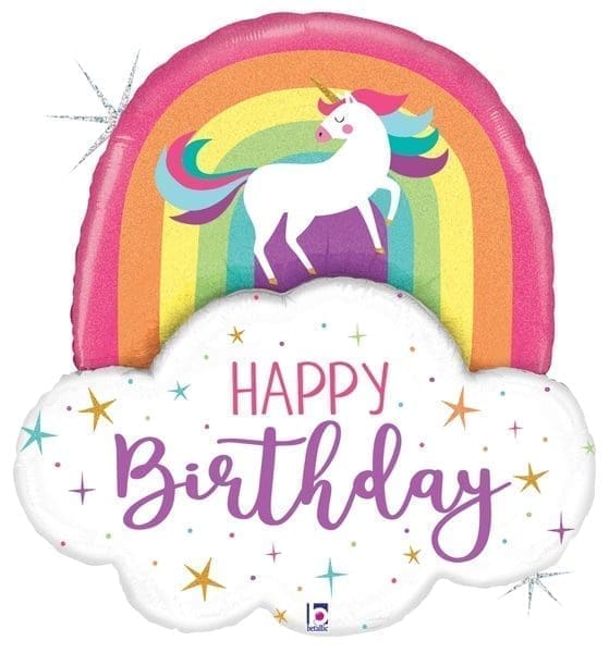 Unicorn Rainbow Birthday Foil Balloon (incl. Helium)
