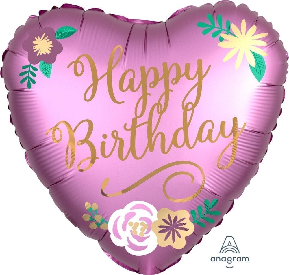 Birthday Satin Flowers Foil Balloon (Incl. Helium)
