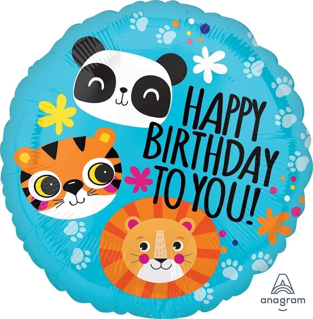 Lion, Tiger and Panda Birthday Foil Balloon (Incl. Helium)