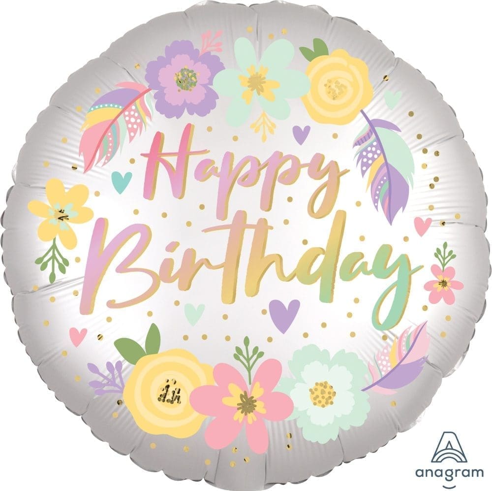 Boho Birthday Satin Flowers Foil Balloon (Incl. Helium)