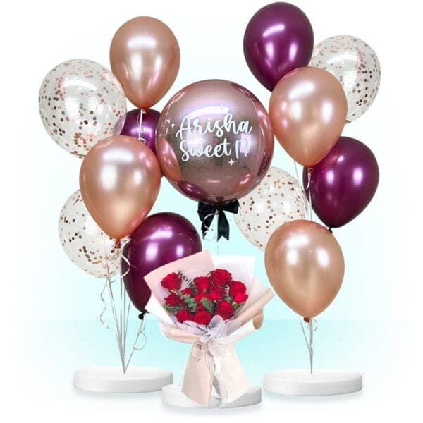 Ultimate Rose Gold & Burgundy with Valerie Fresh Roses Bundle
