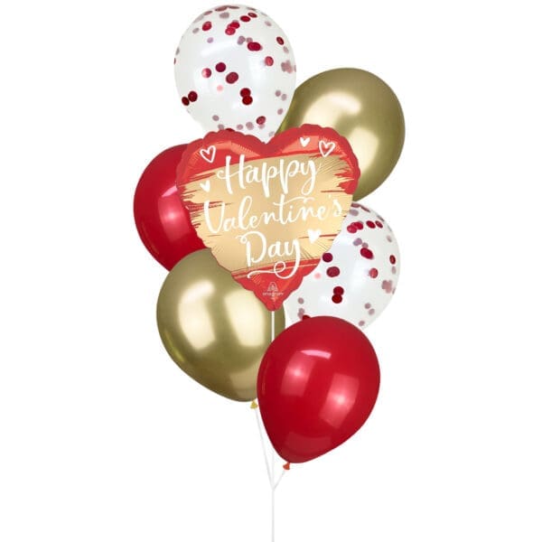 Happy Valentine's Day Satin Gold Swoosh Helium Balloon Bouquet