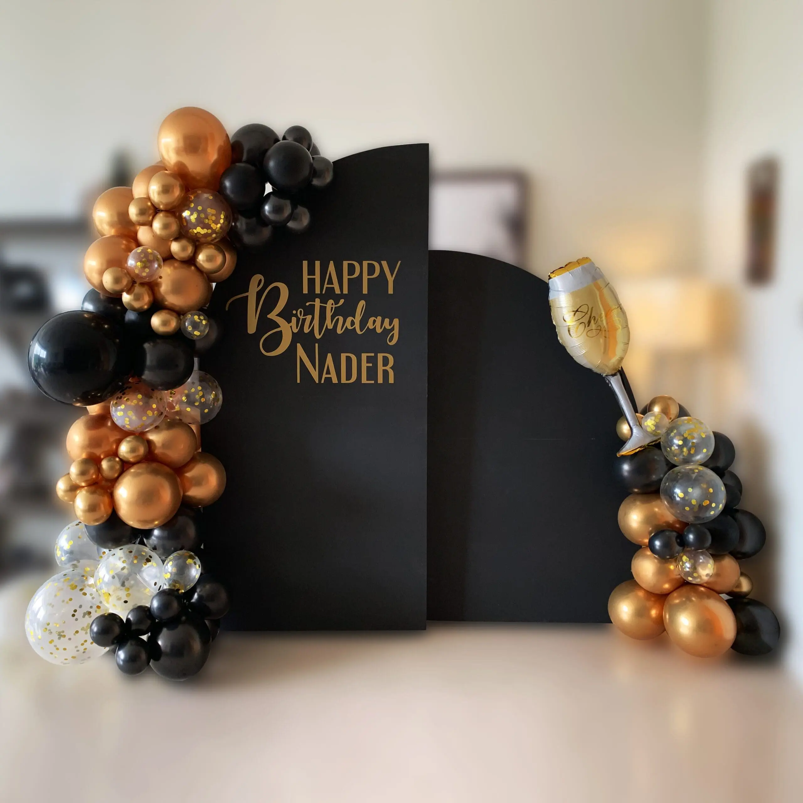 Simple Themed Backdrop Decoration Setup - Champagne Glass