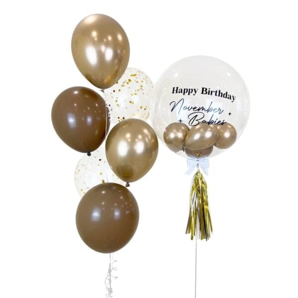 Deluxe November Helium Balloon Bunch - Chrome Gold & Coffee