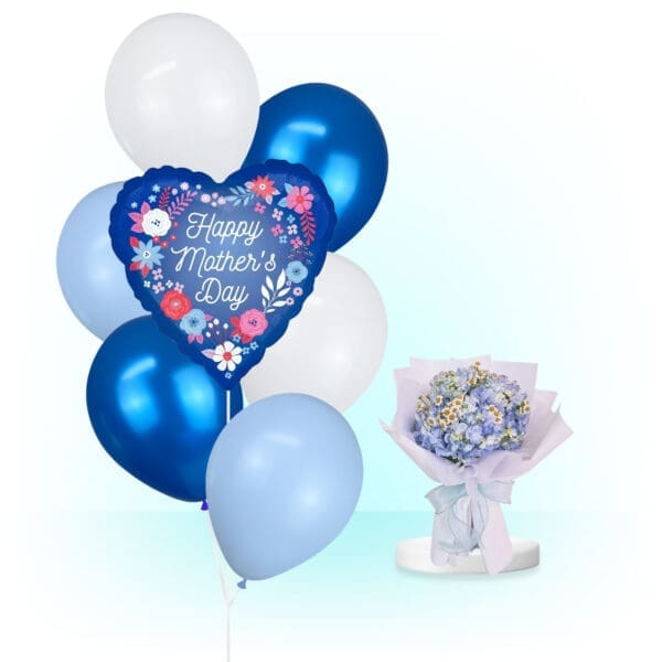 Mother's Day Collection: Blue Fresh Flowers, Blue Helium Balloons