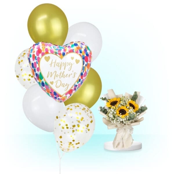Mother's Day Collection: Gold Fresh Flowers, Gold Helium Balloons