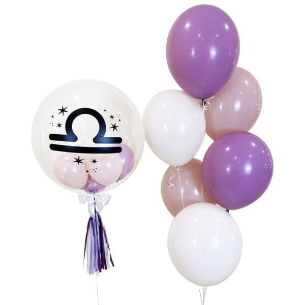 Deluxe Libra Helium Bubble Balloon Bouquet - Lavender, Cream, Rose